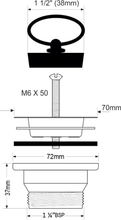 донный клапан mcalpine mrww2 для раковины, без перелива, с пробкой, хром