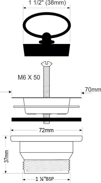 донный клапан mcalpine mrww2 для раковины, без перелива, с пробкой, хром