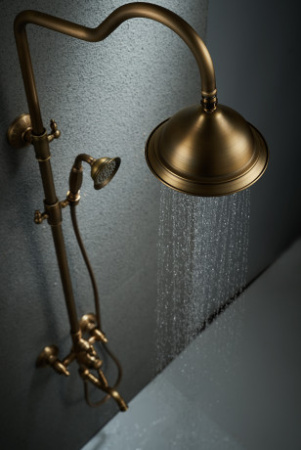 душевая система savol s-006613c, стойка, с изливом, верхний душ, душевая лейка, цвет бронза