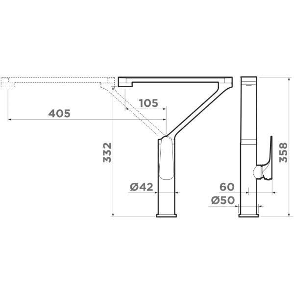 смеситель для кухни omoikiri tara lg-gm светлое золото/вороненая сталь