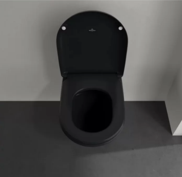сиденье для унитаза villeroy & boch antao 8m67s1r7 с микролифтом, быстросъемное, цвет pure black, петли хром