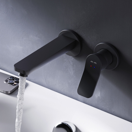 смеситель am.pm x-joy f85a72622 для раковины, встраиваемый, без донного клапана, излив 187 мм, черный матовый