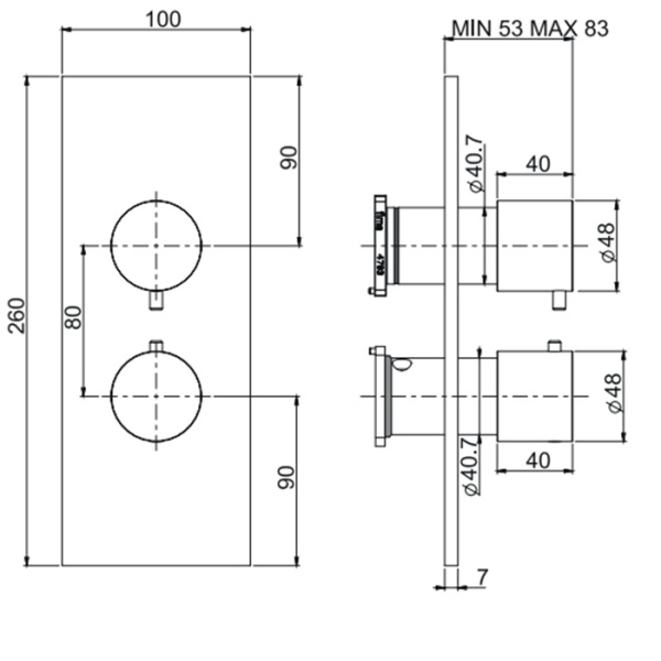 смеситель для душа встроенный fima carlo frattini spillo steel f3079x7inox, термостатический, с переключателем на 2/3 источника, цвет: inox