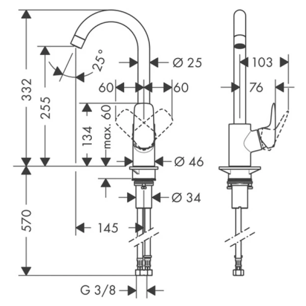 смеситель для кухни hansgrohe logis m31 71835000, хром