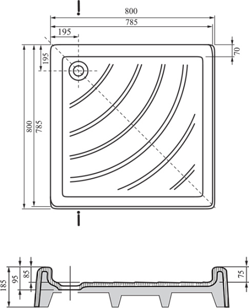 душевой поддон ravak angela 80×80 pu a004401120 белый
