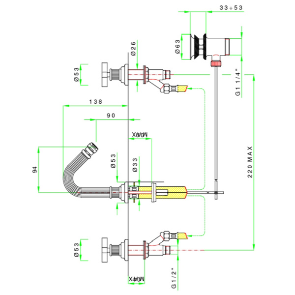 nicolazzi nicolazzi pantheon смеситель для биде, на 3 отв., с донным клапаном,цвет: хром