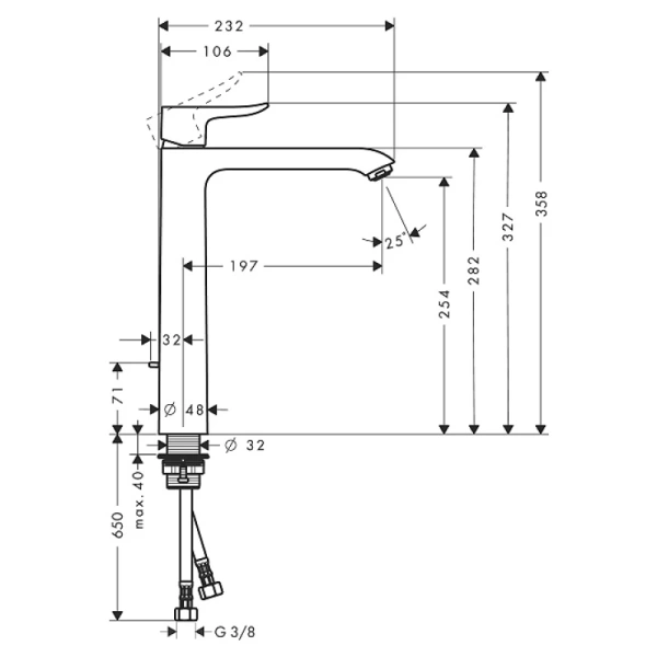 смеситель для раковины 260 с донным клапаном hansgrohe metris 31082000