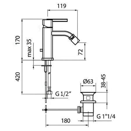 смеситель webert azeta az840102015 для биде, с донным клапаном, хром
