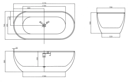 акриловая ванна abber ab9241mb 170x79 см без гидромассажа, черный матовый