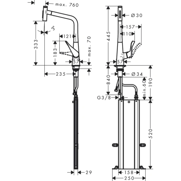 смеситель для кухни hansgrohe metris select m71 73816000, хром