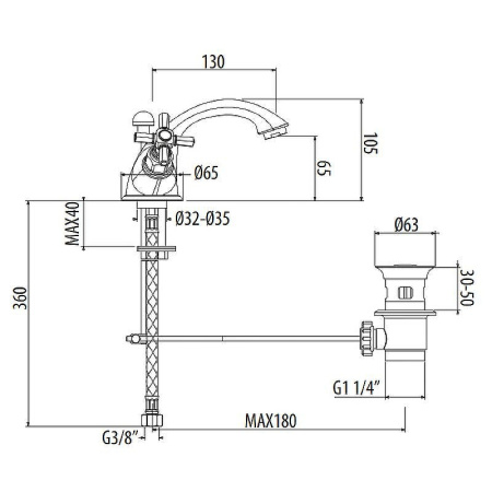 смеситель для раковины gattoni trd tr310/18c0, 1 отв., ручки paris, цвет: хром