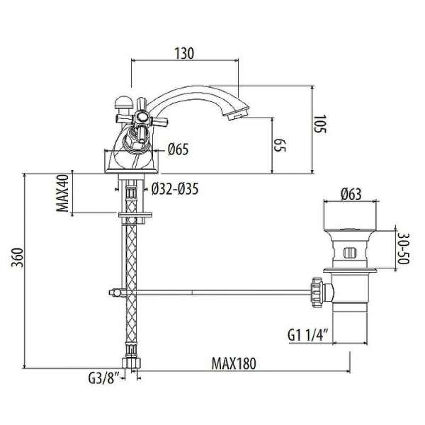 смеситель для раковины gattoni trd tr310/18d0, 1 отв., ручки paris, цвет: золото 24к