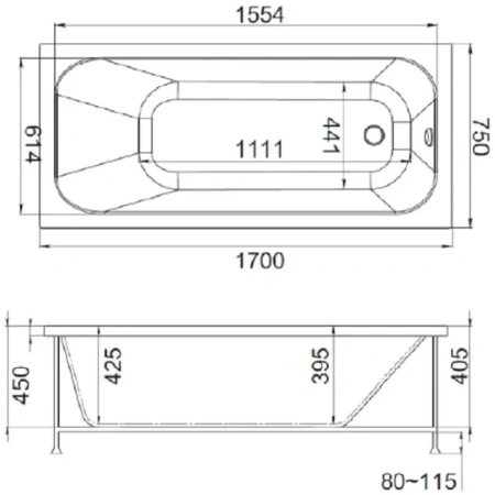 акриловая ванна jacob delafon trocadero e6d354ru-00 170x75 см, белый
