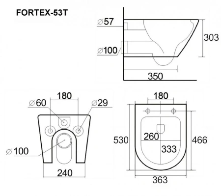 унитаз подвесной esbano fortex-53t (глянцевый белый)