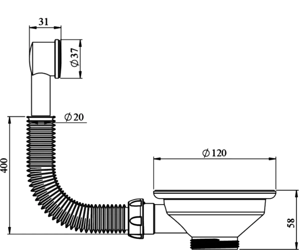 слив-перелив для раковины unicorn е157 90 мм, хром