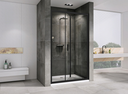 душевая дверь abber sonnenstrand 120 ag07120b профиль черный, стекло прозрачное