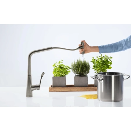 смеситель для кухни 320 с выдвижным изливом hansgrohe metris select m71 14884800, сталь