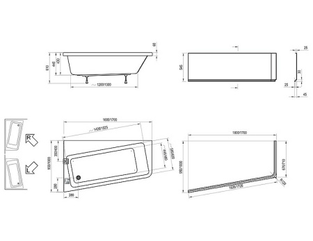 акриловая ванна ravak 10° 170x100 l c811000000