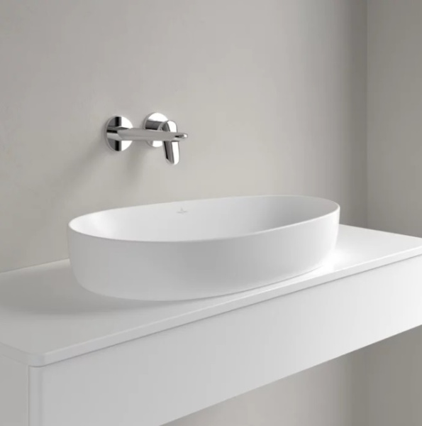 раковина villeroy & boch antao 4a7465rw накладная, 65x40 см, stone white (белый матовый) с покрытием ceramicplus