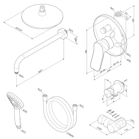 душевая система am.pm x-joy fb85a1rh02 встраиваемая черная