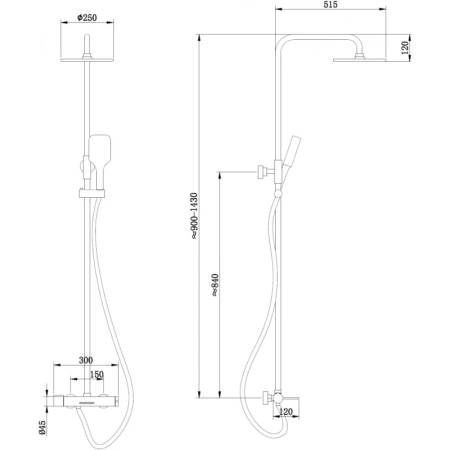 душевая система abber emotion af8816gl 250 мм, со смесителем, золотой матовый