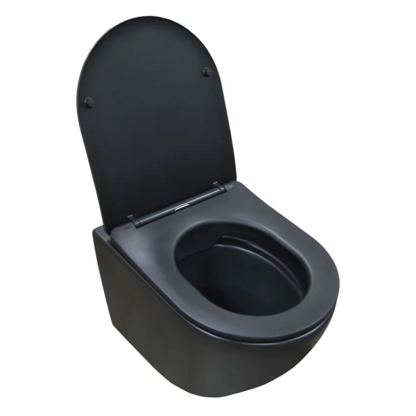 унитаз azario gloria az-2003mb подвесной, безободковый, с сиденьем микролифт, 48x37x36 см, чёрный матовый