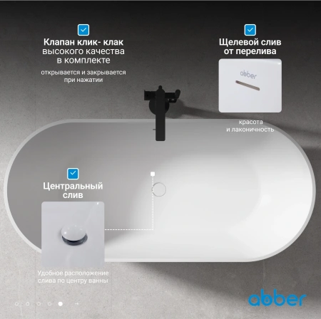 акриловая ванна abber ab9241mb 170x79 см без гидромассажа, черный матовый