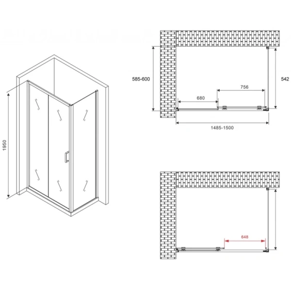 душевой уголок 150x60 см abber schwarzer diamant ag30150b-s60b прозрачное