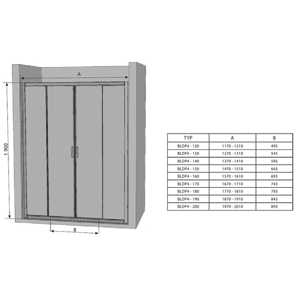 душевая дверь ravak blix bldp4 120 0yvg0c00zh профиль блестящий стекло графит