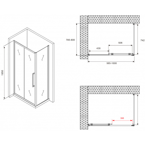 душевой уголок abber schwarzer diamant 100×80 ag30100bmхh-s80bm профиль черный, стекло матовое