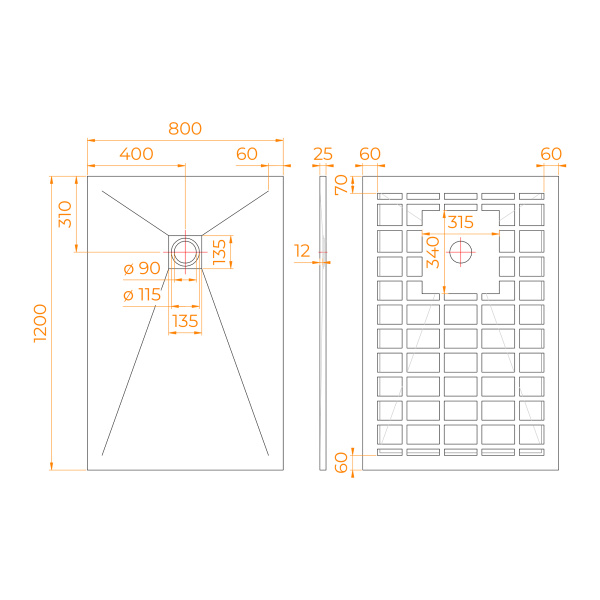 душевой поддон прямоугольный rgw stone tray-g 800x1200