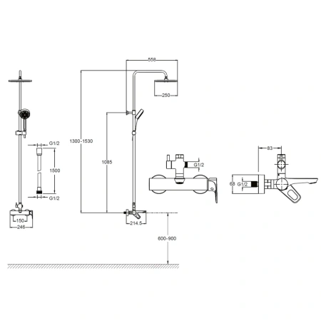 душевая система jacob delafon aleo e26809-cp, хром