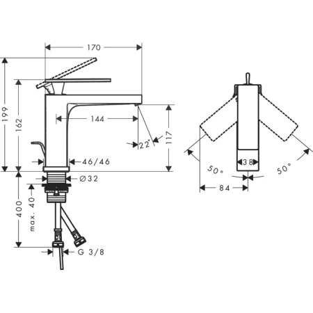смеситель для раковины hansgrohe tecturis e 73010000 с донным клапаном, хром