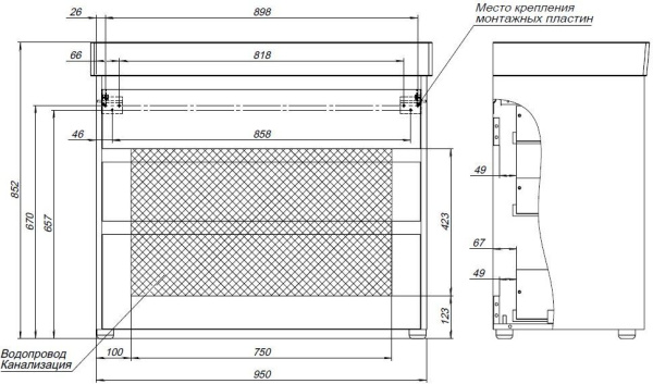 тумба под раковину aquanet nova lite 00302480 3 ящика, 98,2x45 см, дуб рустикальный