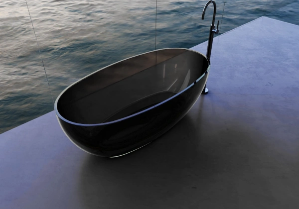ванна из полиэфирной смолы abber kristall at9703onyx 170x75 см, отдельностоящая, черный