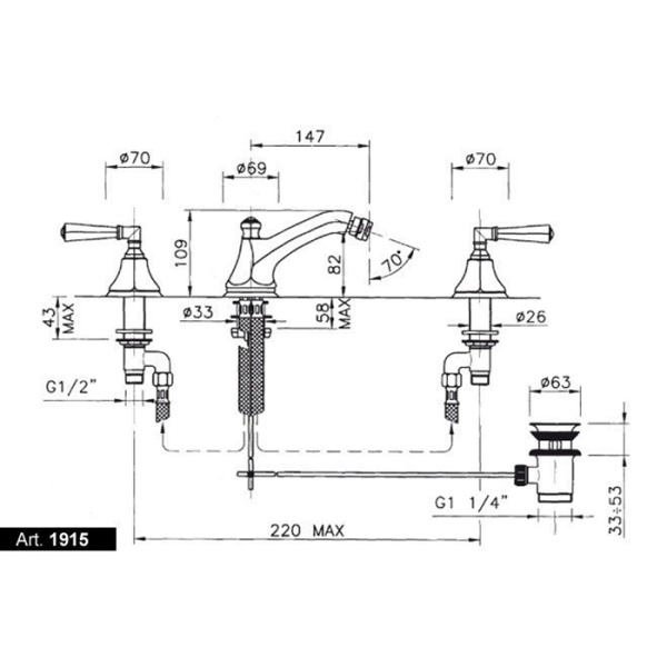 nicolazzi nicolazzi teide crystal смеситель для биде, на 3 отв., с донным клапаном, цвет gold