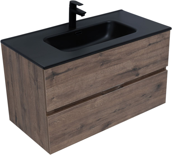 тумба под раковину aquanet алвита new 00334187 2 ящика, 90x45.7 см, дуб веллингтон табак