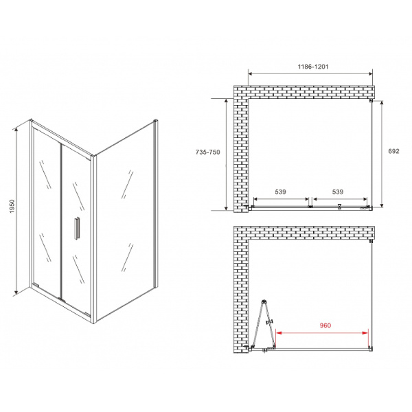 душевой уголок abber sonnenstrand 120x75 ag07120b-s75b профиль черный, стекло прозрачное