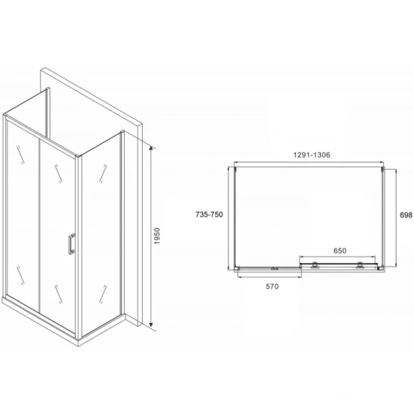 душевой уголок 130x75 см abber schwarzer diamant ag30130b-s75b-s75b прозрачное