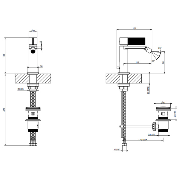 gessi gessi inverso diamantato смеситель для биде, 1 отв., с донным клапаном, цвет: brass brushed pvd