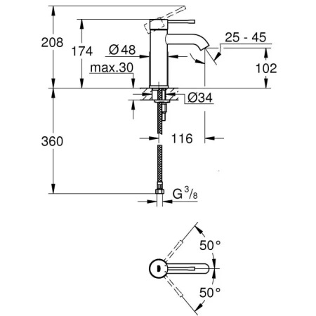 смеситель grohe essence 24172kf1 для раковины, без донного клапана, черный матовый