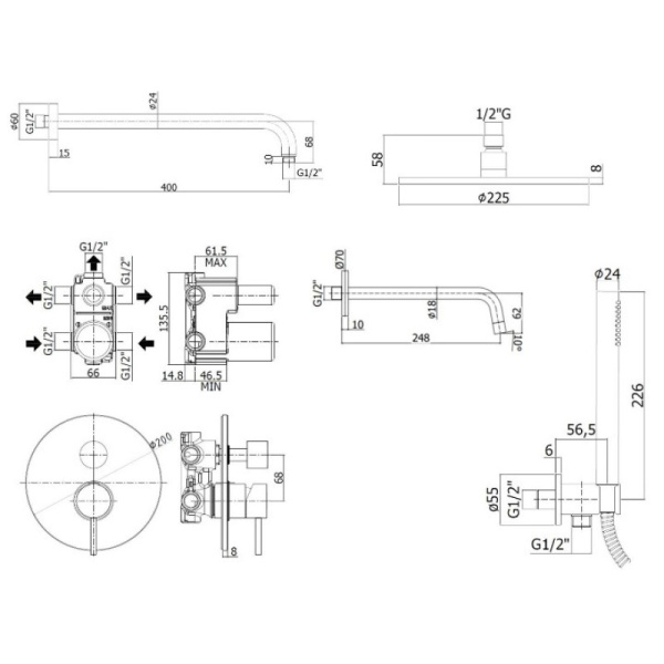душевой комплект paffoni light kitlig019cr046 22.5 см, хром глянцевый
