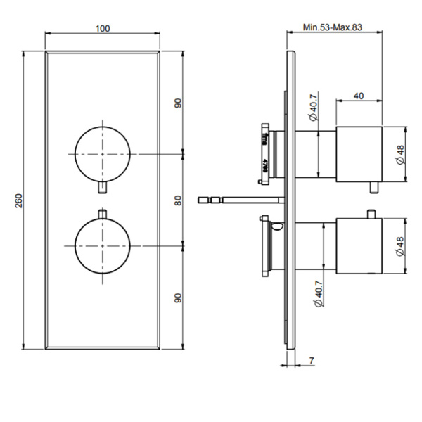 смеситель для душа fima carlo frattini fimatherm встроенный, термостатический, с переключателем на 2/3 источника, черный матовый