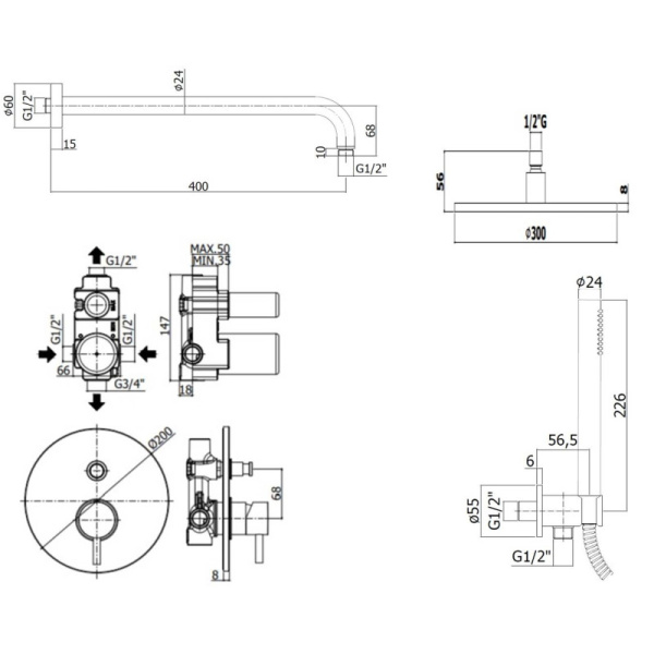 душевой комплект paffoni light kitlig015crking 30 см, хром глянцевый
