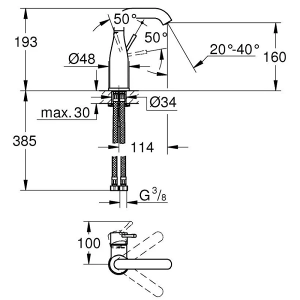 смеситель для раковины grohe essence 24176kf1, черный матовый