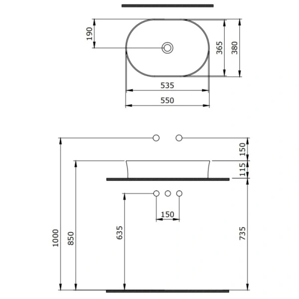 раковина 55x38 см berges ego sl 181012