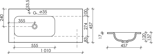 раковина ceramicanova element cn7014 101х45.7 см, накладная, чаша слева, белая