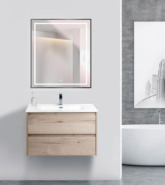 зеркало belbagno kraft 70 spc-kraft-700-800-led-tch-warm-nero с подсветкой черное с сенсорным выключателем и подогревом