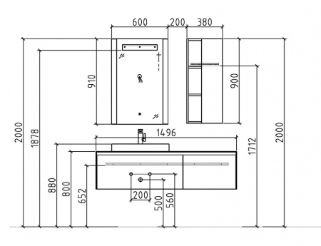 комплект мебели для ванной black&white universe u911.1500 150 см серый (m.grey)