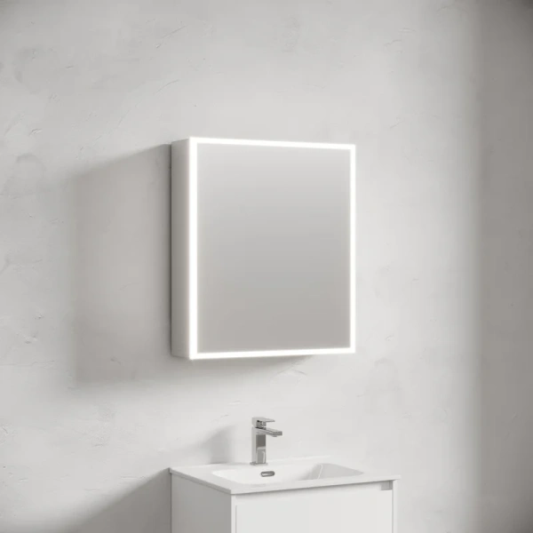 зеркальный шкаф из алюминия для ванной комнаты sancos evoke 600x700х136 мм с led подсветкой sc8060